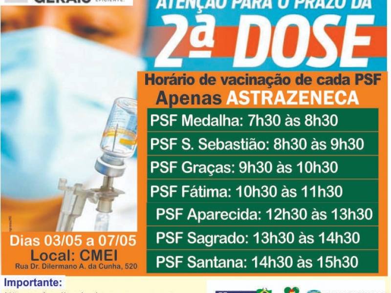 Vacinação da segunda dose da Astrazeneca / Prefeitura Municipal de Bambuí